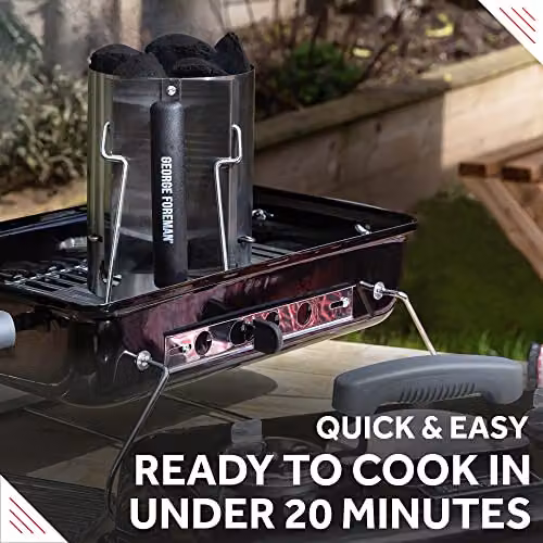 George Foreman Quick-Fire Compact Chimney BBQ Starter, Silver Stainless Steel Charcoal Burner, Diameter: 14.5 cm – 2