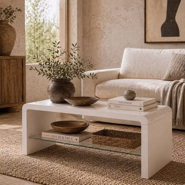 Wyld Haus Velimo Curved 2 Tier Coffee Table in High Gloss White – 1