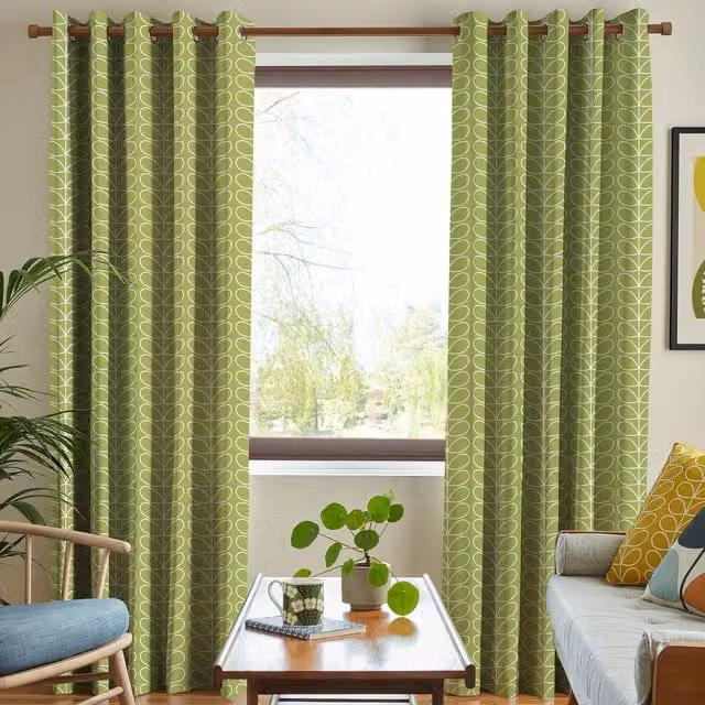 Orla Kiely Linear Stem Made to Measure Blackout Eyelet Curtain in Chalky Green