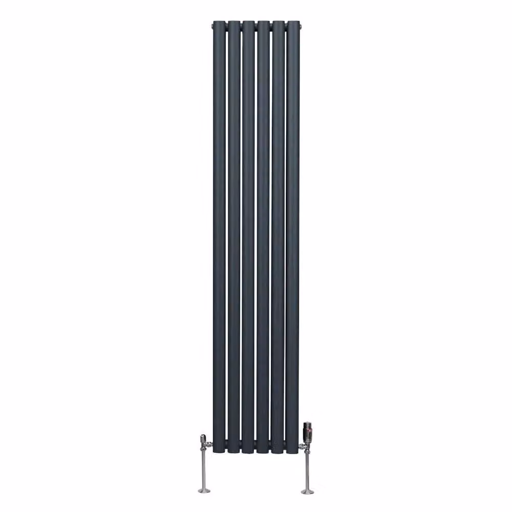 Monstershop Oval Column Radiator with Valves and Thermostat Head, Anthracite Grey, H: 180 cm, W: 36 cm – 2
