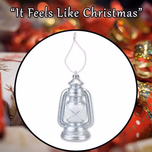 VFM e-Store White and Silver Glitter Lamp Christmas Tree Ornament, H 15.5 x W 8 x D 6.5 cm – 7