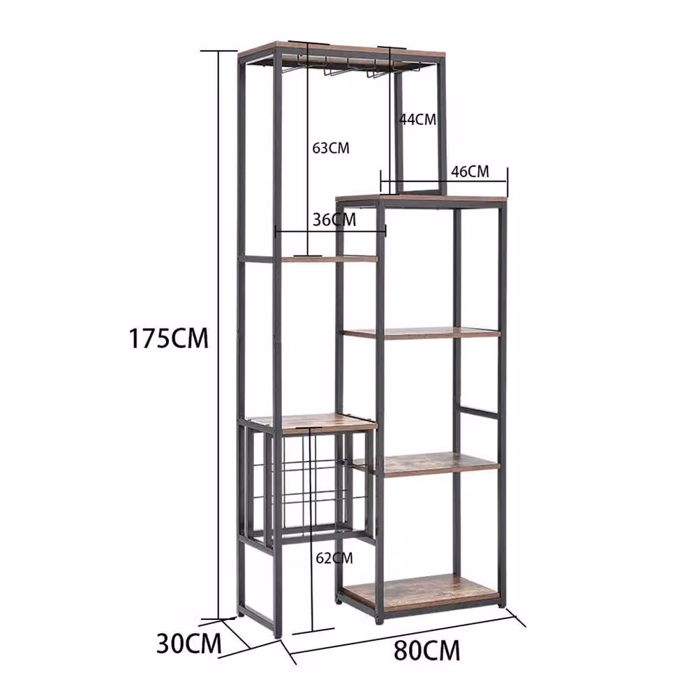 VOGREX 5-Tier Industrial Wine Rack and Glass Holder Storage Display Shelf in Black and Multicolour – 2