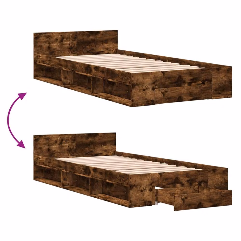 Berkfield Home Modern Bed Frame with Drawer in Smoked Oak Brown, W/D/H: 90 x 200 x 45 cm – 5