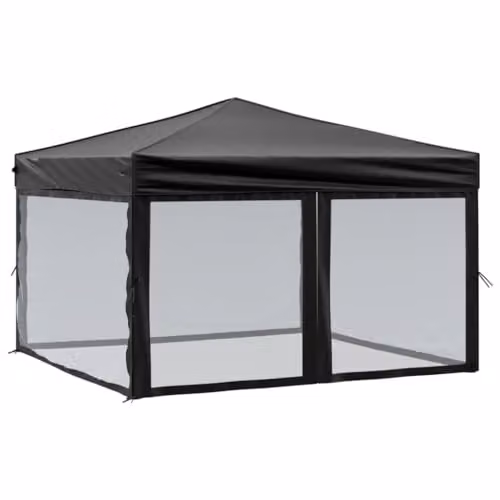 vidaXL Folding Party Tent with Sidewalls, Black, W/D/H: 300 x 300 x 300 cm – 1