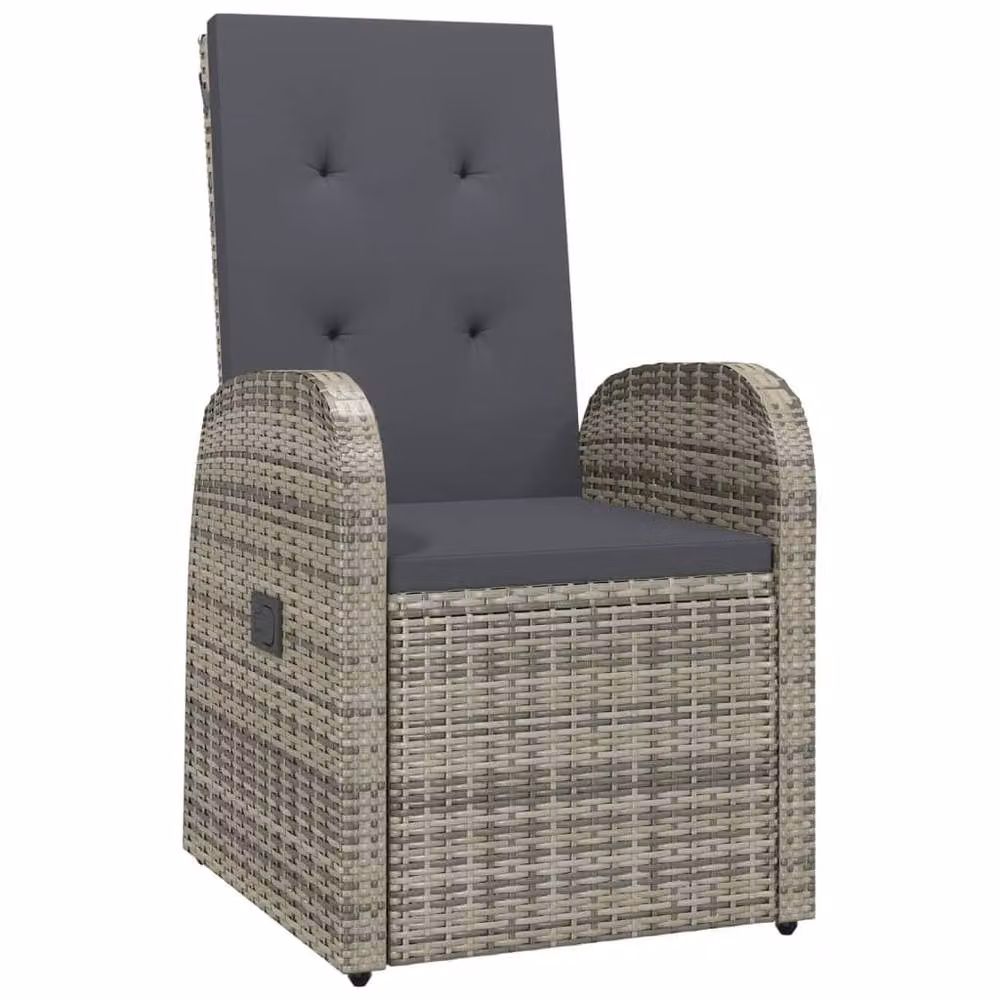 Berkfield Home Reclining Garden Chairs with Cushions, 2 Piece Set in Grey Poly Rattan – 3