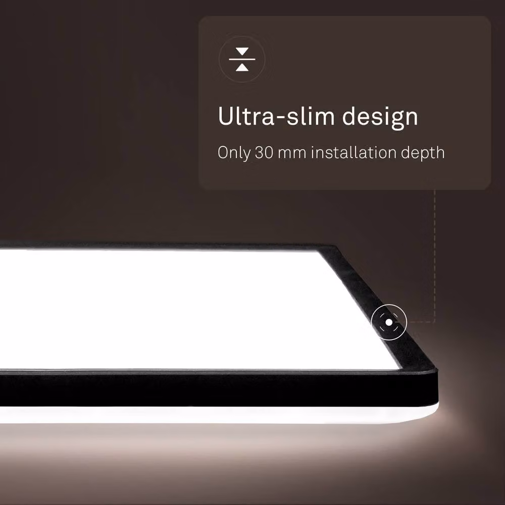 B.K.Licht Black Slim LED Ceiling Panel with Indirect Backlighting, 22W, 3000lm, 4000K Neutral White, IP44, W/D/H: 58 x 20 x 3 cm – 5
