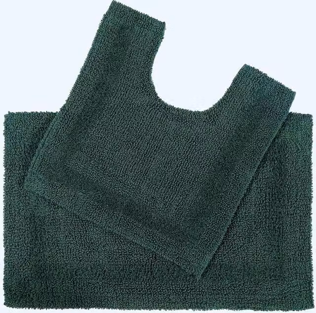 Homescapes Luxury 2 Piece Reversible Cotton Bath Mat and Pedestal Mat Set in Forest Green – 1