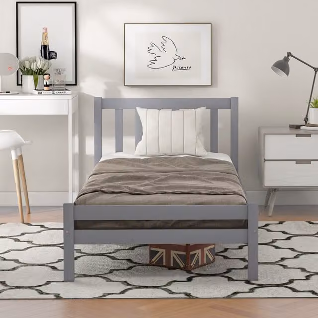 Home Touch Interior Maine Classic Single Bed Frame in Grey Pine and MDF, W/D/H: 90 x 200 cm