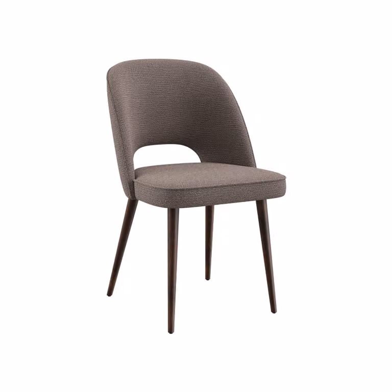 Dome Deco KHAI Dining Chair in Grey and Brown Fabric with Beech Wood Frame, H 81 x W 54 x D 59 cm