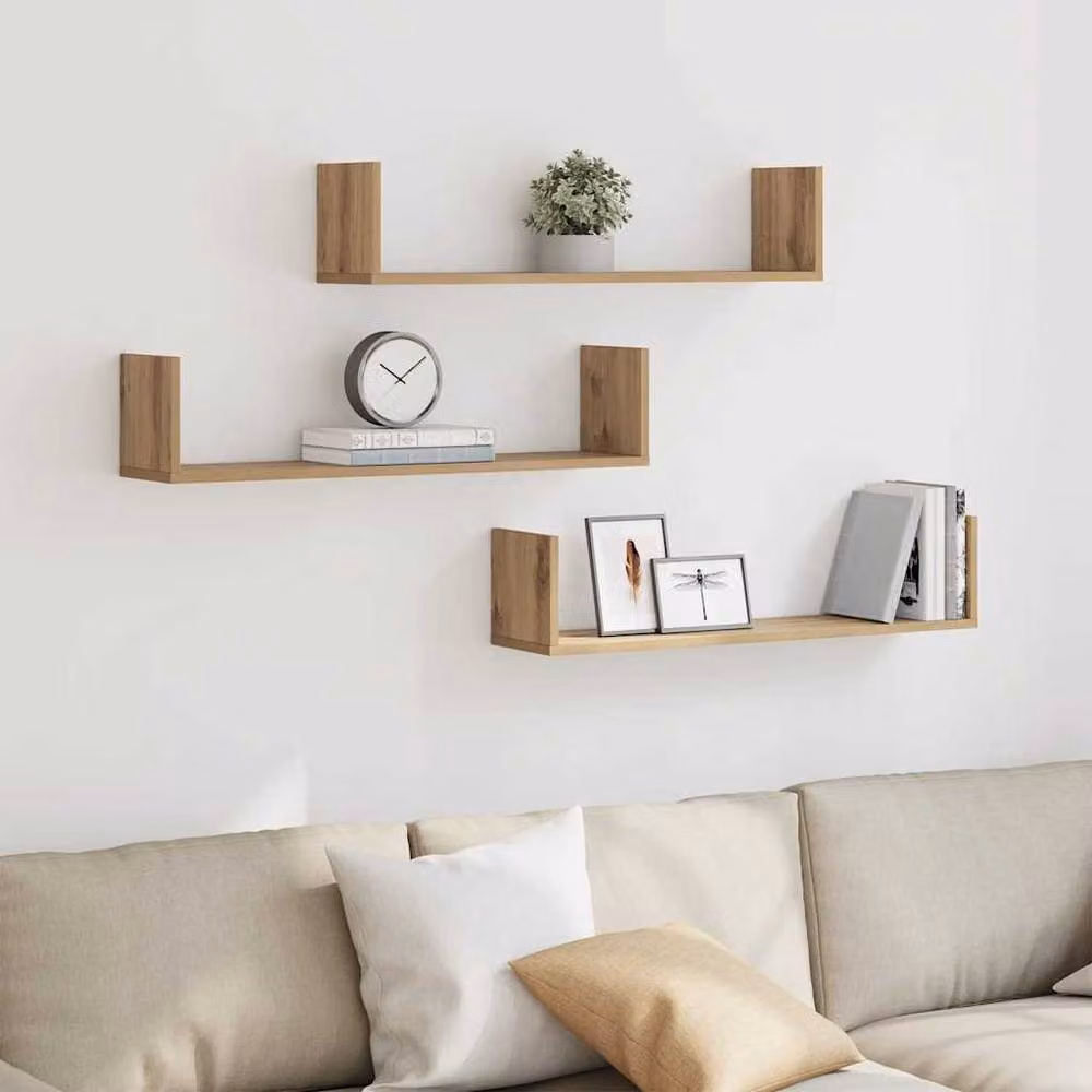 Berkfield Home Artisan Oak Wall Shelves, 3 Piece Set in Brown, W/D/H: 80 x 18 x 18 cm – 2