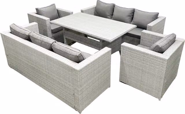 Fimous 8 Seater Rattan Garden Furniture Set with Dining Table and Chairs in Light Grey