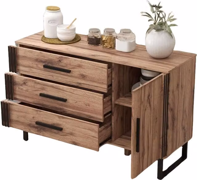 Pirlo Plush Rustic Style Kitchen Sideboard Buffet Cabinet in Brown