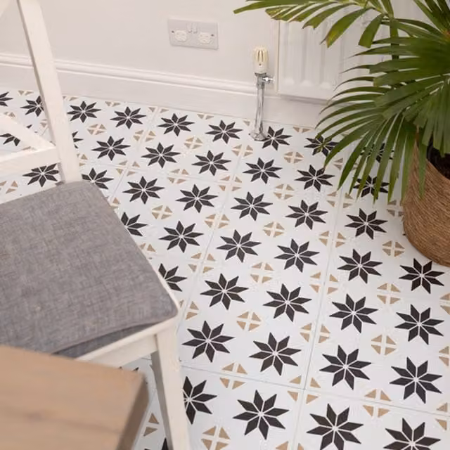 d-c-fix Self-Adhesive Vinyl Floor Tiles, Art Deco Tile Look, White, 1sqm