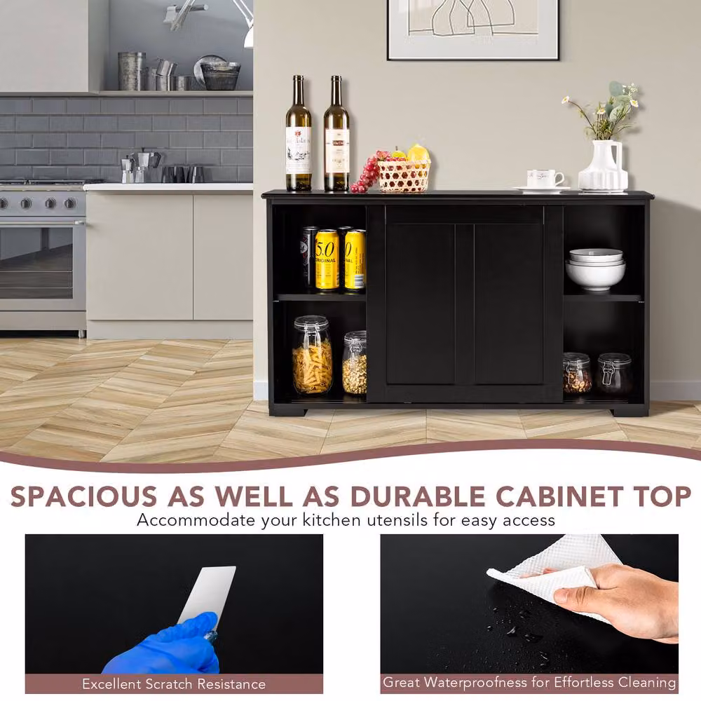 Costway Modern Freestanding Kitchen Storage Cabinet in Matt Black – 6