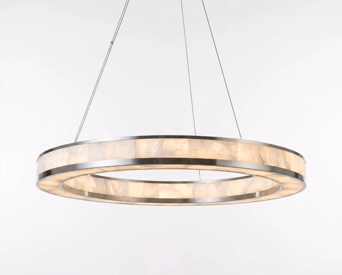 Araco Lumière Frozen Ember Alabaster Pendant Light in White and Silver