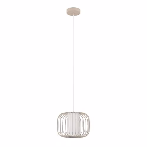 Eglo Terrarosa Modern Cylinder Pendant Light in Beige and White with Metal and Fabric Finish, W/D/H: 28.5 x 28.5 x 28.5 cm