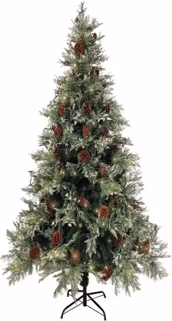 Berkfield Home Pre-lit Christmas Tree with Pine Cones in Green and White, Height: 225 cm