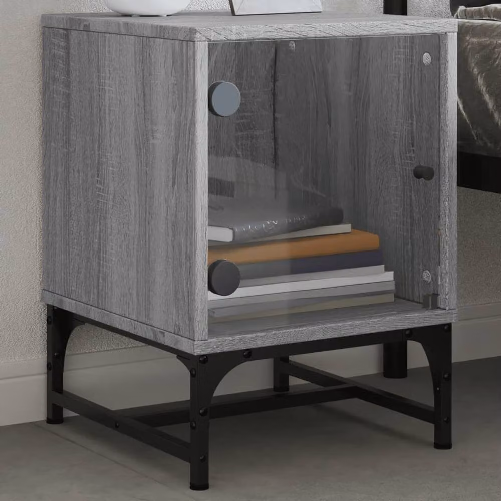Berkfield Home Set of 2 Bedside Cabinets with Glass Doors in Grey Sonoma, W/D/H: 35 x 37 x 50 cm – 2