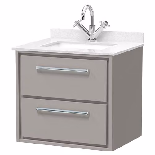Balterley Wall Hung Vanity Unit with Rectangular Basin and 2 Soft Close Drawers, Pebble Grey, W: 62.0 cm, D: 47.0 cm, H: 61.7 cm