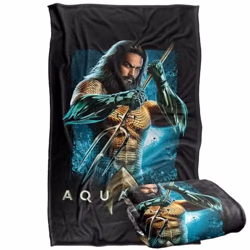 LOGOVISION Aquaman Movie Trident Super Soft Silky Touch Fleece Throw Blanket, Multicolour, W: 91.44 cm x H: 147 cm