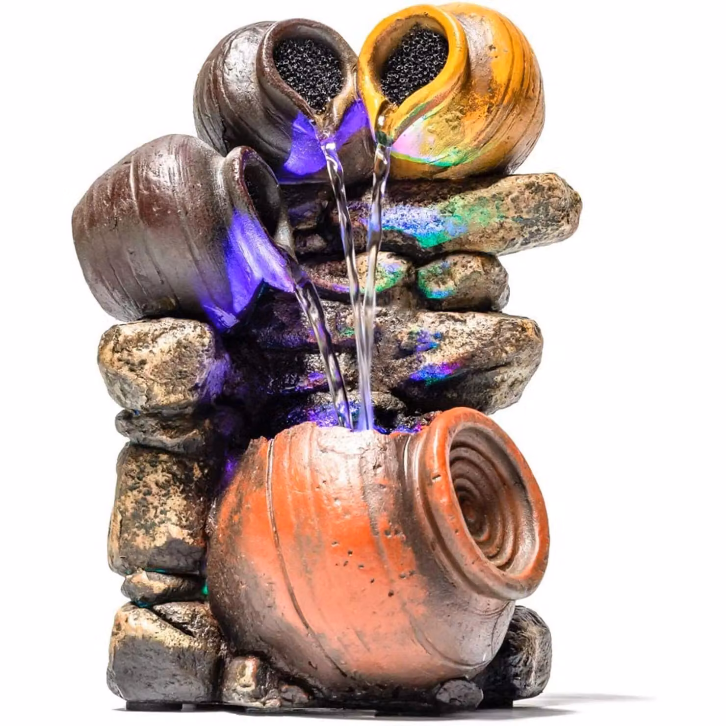 Primrose Grey Tabletop Triple Trickle Honey Pots Water Feature with LED Lights, Height: 27 cm – 6