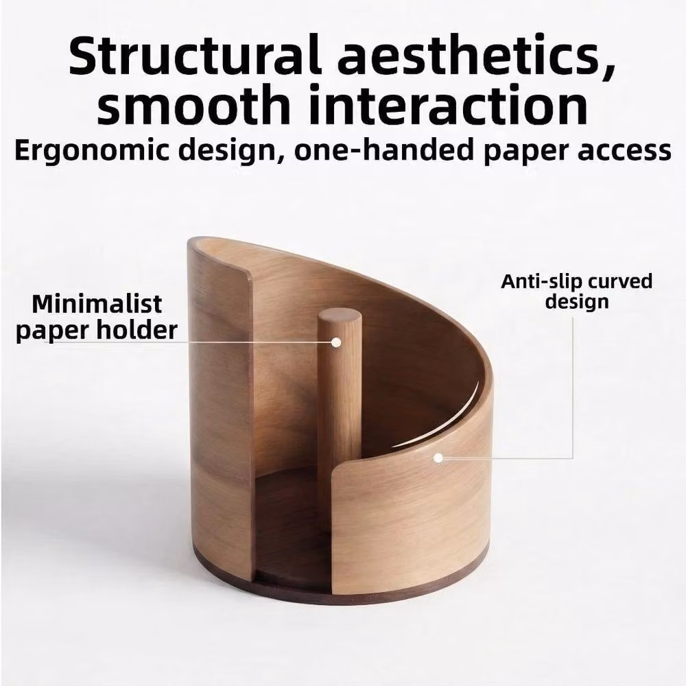 SPETLEK Round Wooden Paper Towel Holder and Tissue Storage Box in Brown – 4