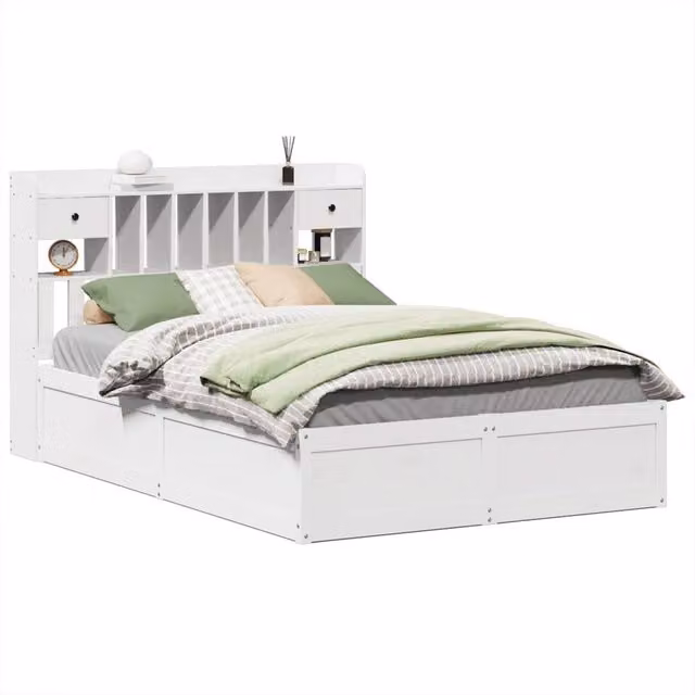 Berkfield Home White Solid Pine Wood Bed Frame W/D/H: 140 x 200 x 110 cm – 1