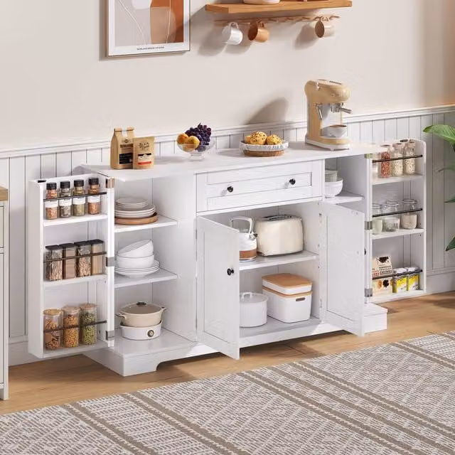 Rolipo Modern Matt White Kitchen Sideboard with Adjustable Shelves, Width: 138 cm – 1