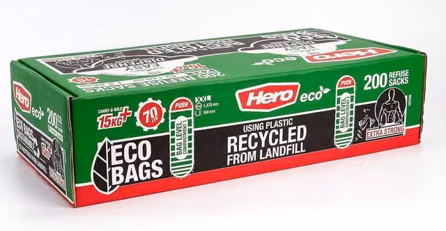 Hero Eco Heavy Duty Bin Bags, 90L, Black