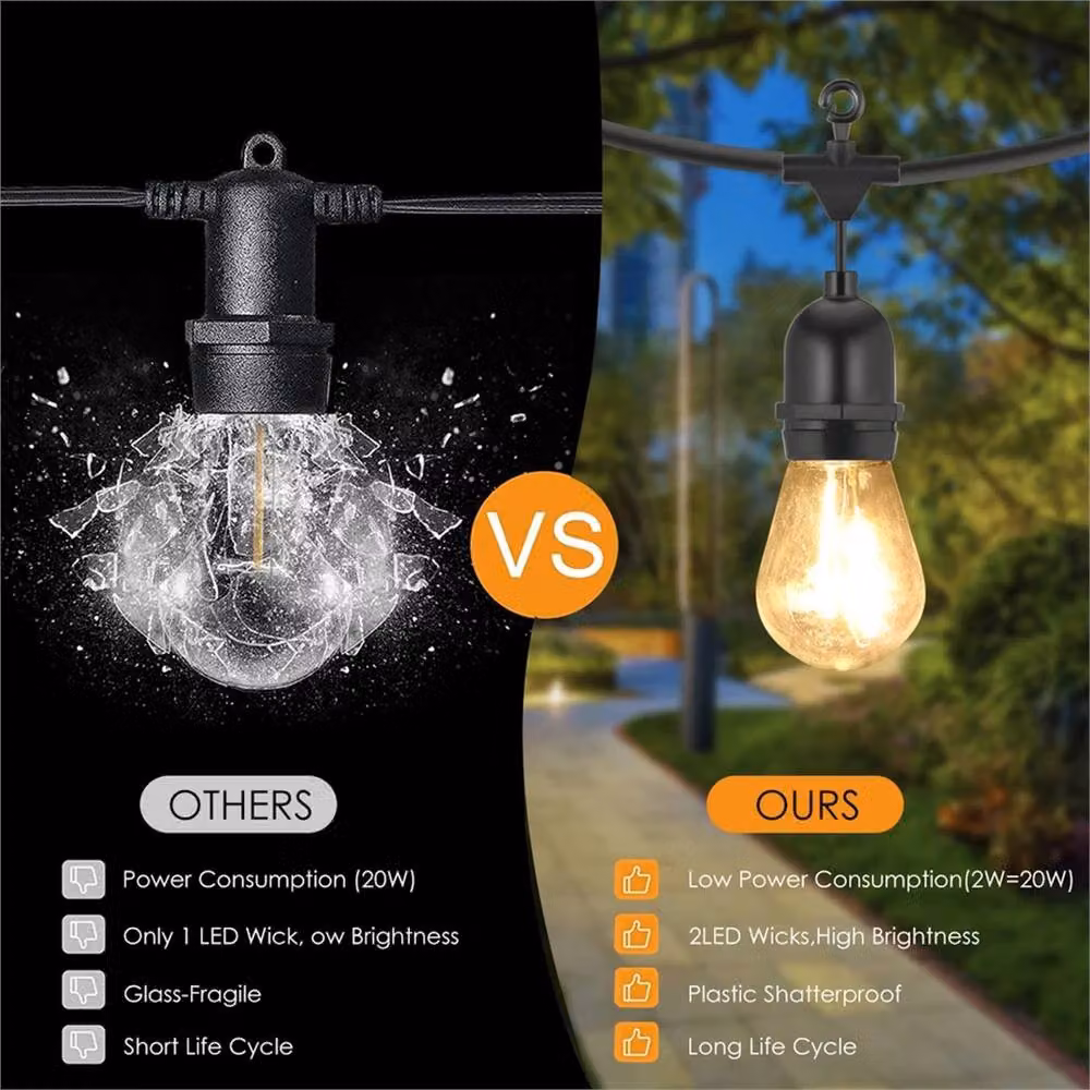NESTLUNE Heavy Duty LED Outdoor Festoon String Lights, E27, IP65 Waterproof, Warm White, Black, 20m – 4