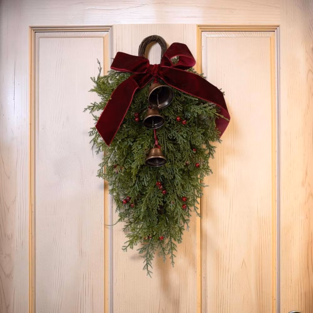 Four Candle Burgundy and Green Christmas Hanging Swag with Flowers and Leaves – 2