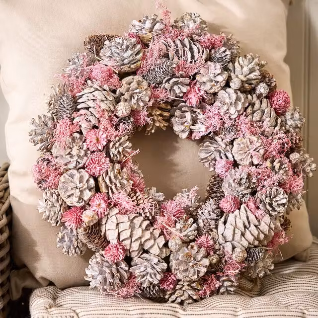 Dibor Pink and Silver Pinecone Christmas and Spring Hanging Wreath, Diameter: 38 cm – 1