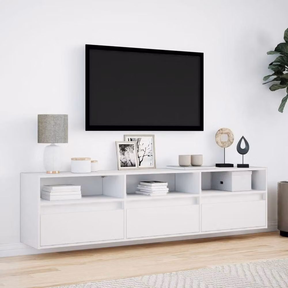 Berkfield Home Modern White LED TV Wall Cabinet W: 180 cm, D: 45 cm, H: 31 cm – 2