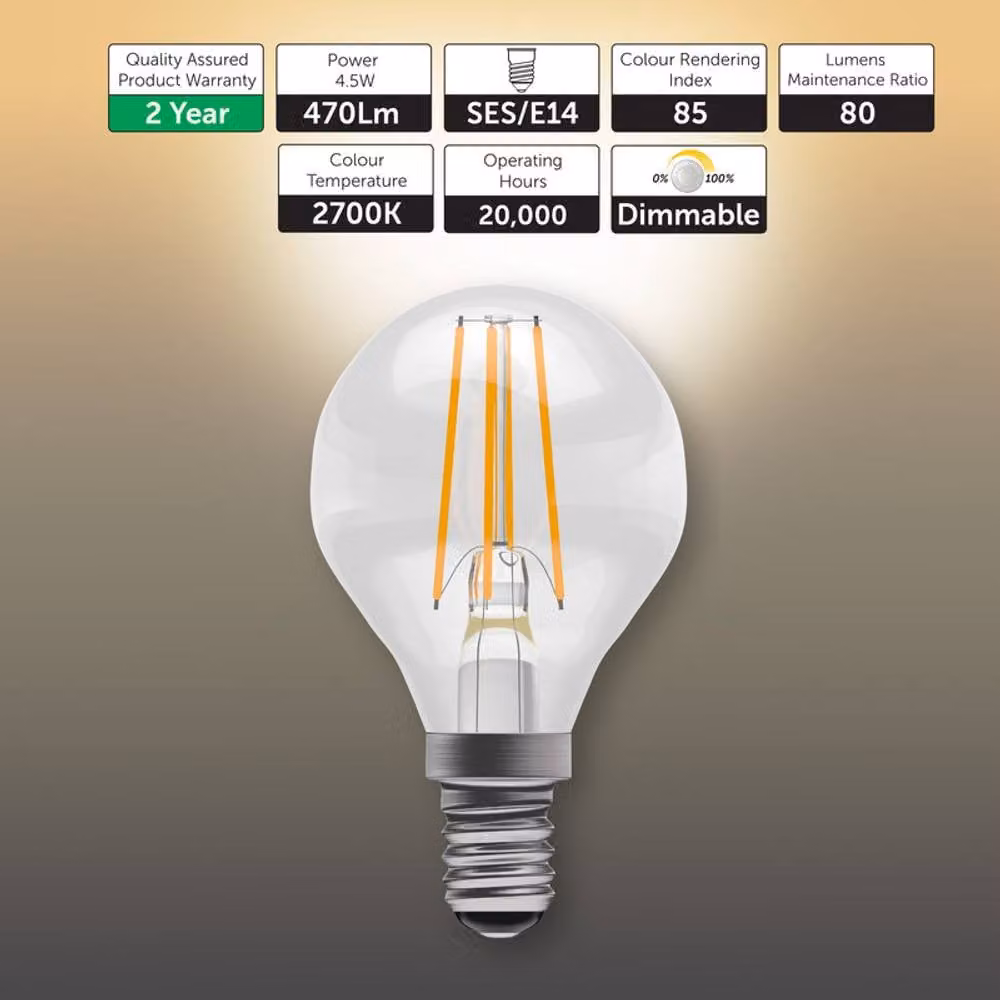 BELL Lighting E14 LED Filament Drop Bulb, Dimmable Warm White, 470lm, 4.5W, Pack of 6 – 2