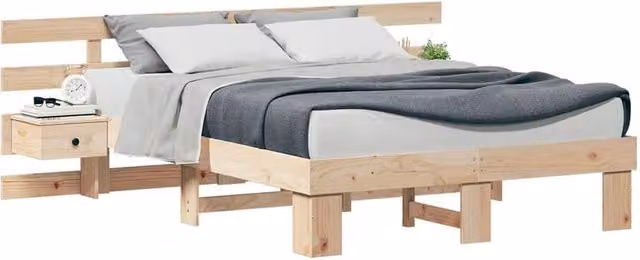 Berkfield Home Modern Solid Pine Wood Bed with Drawer in Brown and Beige, W/D/H: 120 x 190 x 73 cm