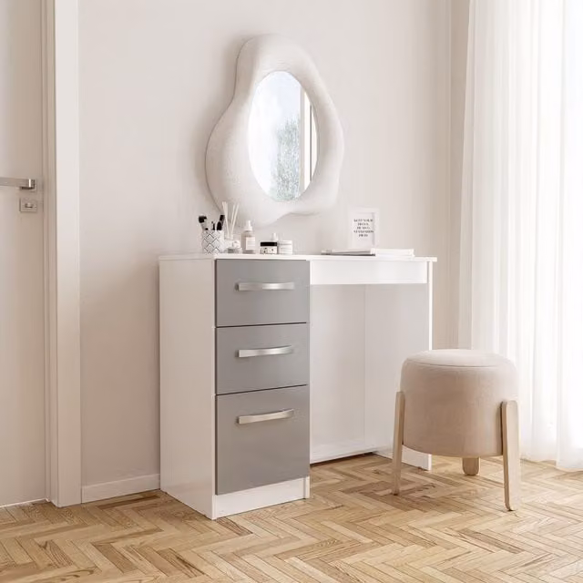 Birlea Modern Glossy Dressing Table in White, Grey and Silver