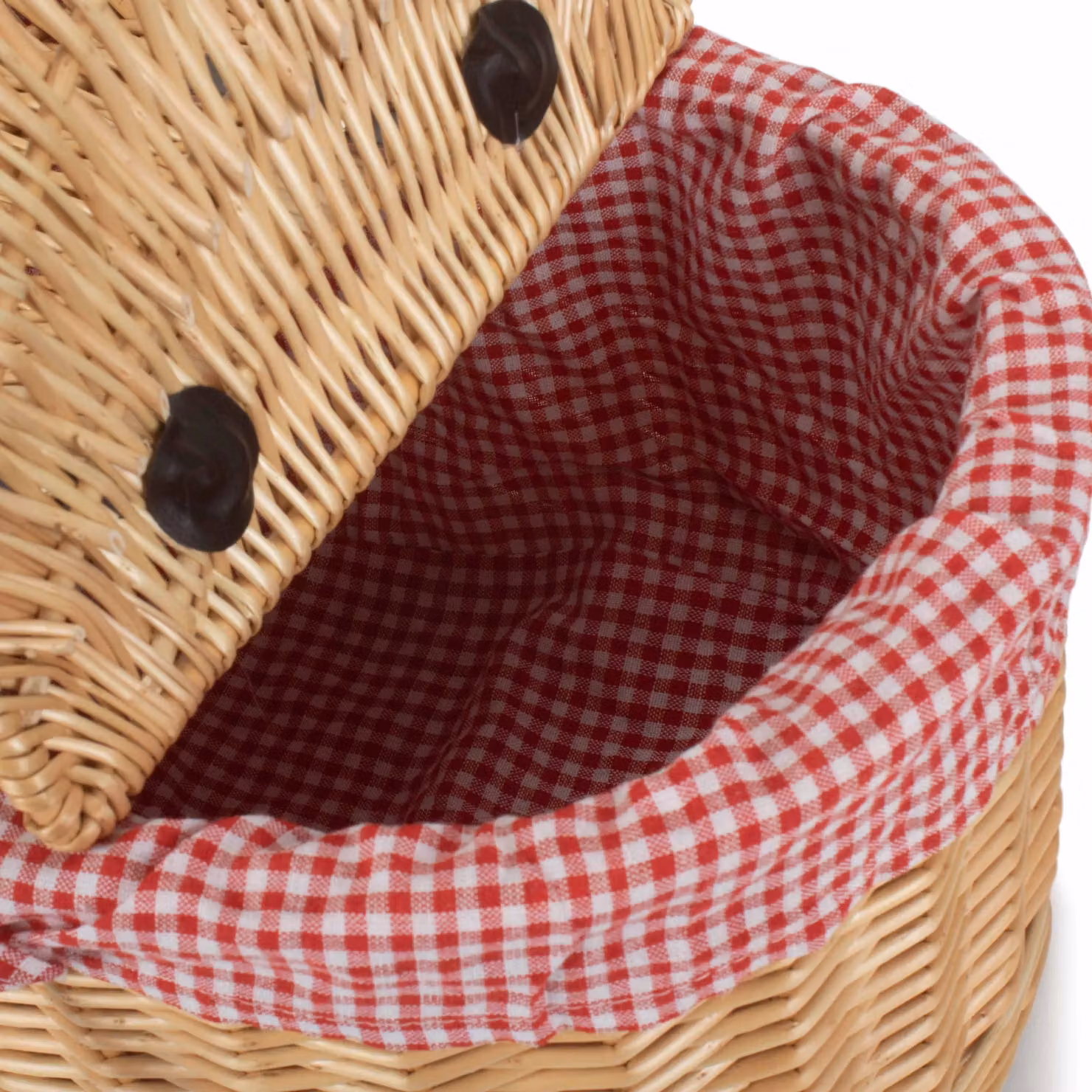 Red Wicker Oval Picnic Basket with Red Check Lining, W: 35.0 cm, D: 23.0 cm, H: 41.0 cm – 2