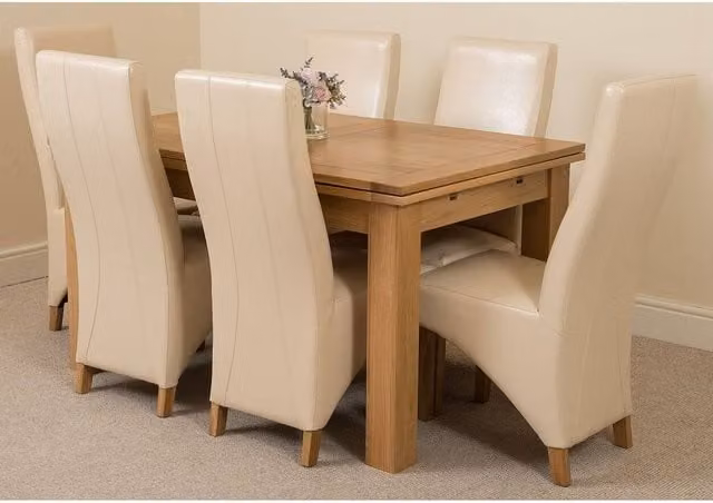 Thats Furniture Richmond Oak Extending Dining Table and 6 Lola Beige Leather Chairs – 1
