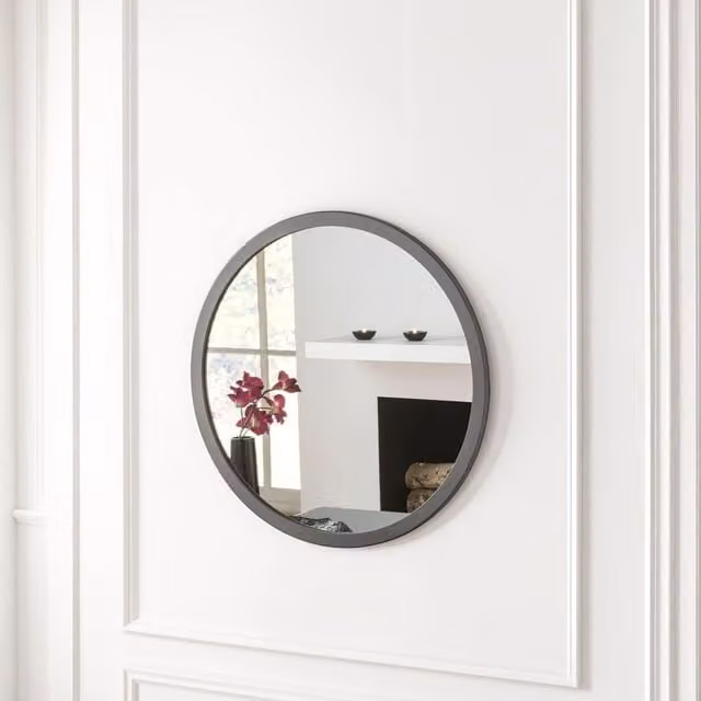 Yearn Modern Round Glass Wall Mirror in Grey, Diameter: 70 cm
