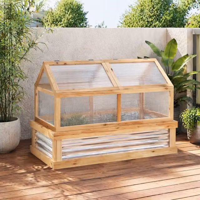 STILVORA Raised Wooden Garden Bed with Removable Transparent Greenhouse Top, Beige, W: 122 cm, D: 61 cm, H: 122 cm
