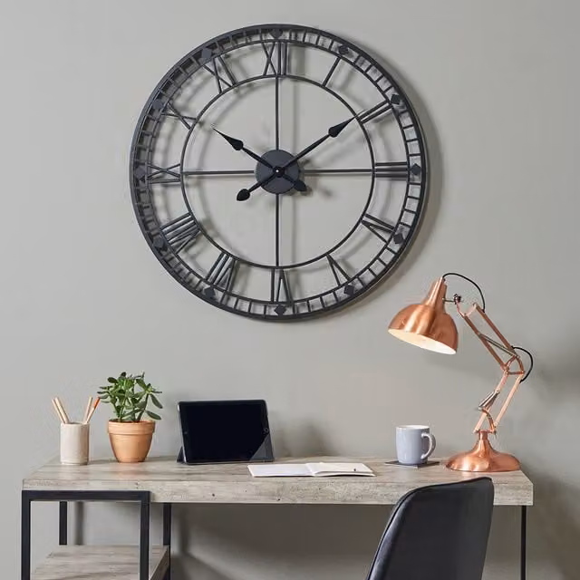 Pacific Lifestyle Black Metal Round Analog Wall Clock, Diameter: 80 cm