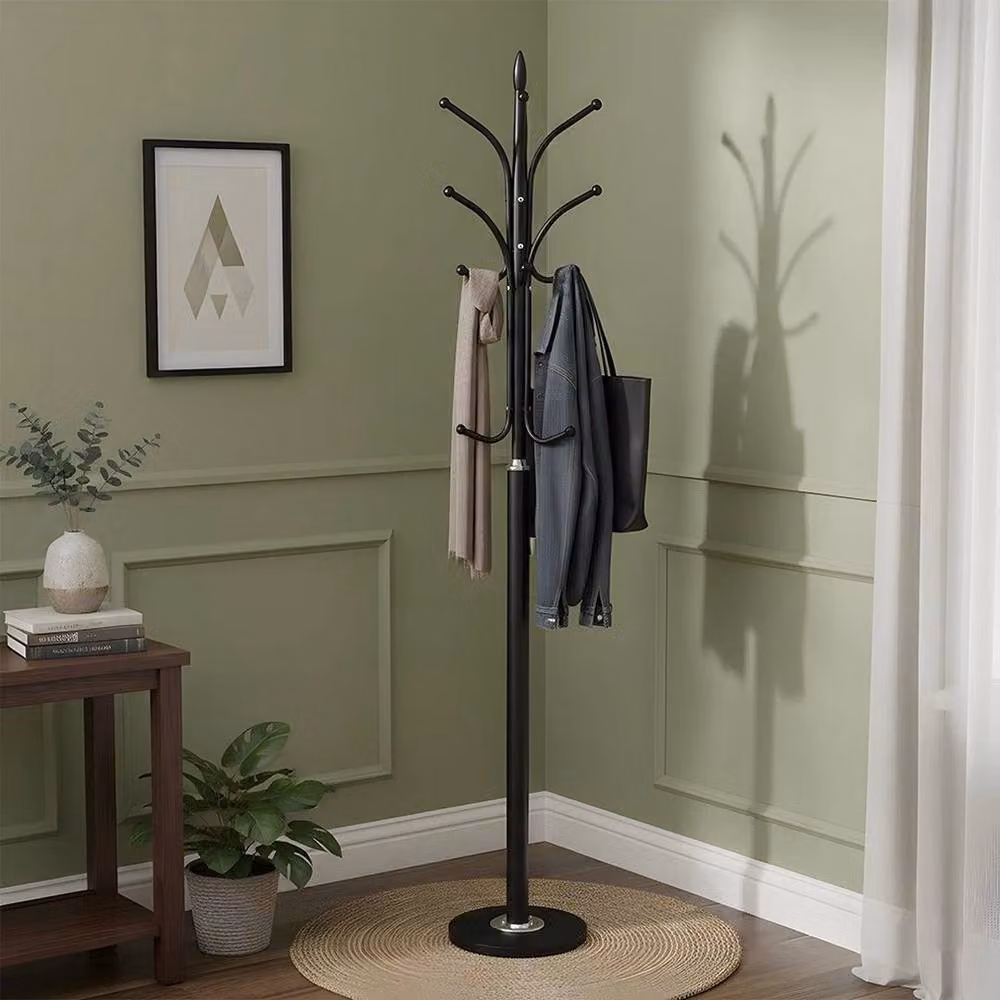 FORGEVIO Black Metal 12 Hook Coat Stand Floor Standing Rack for Hats, Jackets and Umbrellas – 5