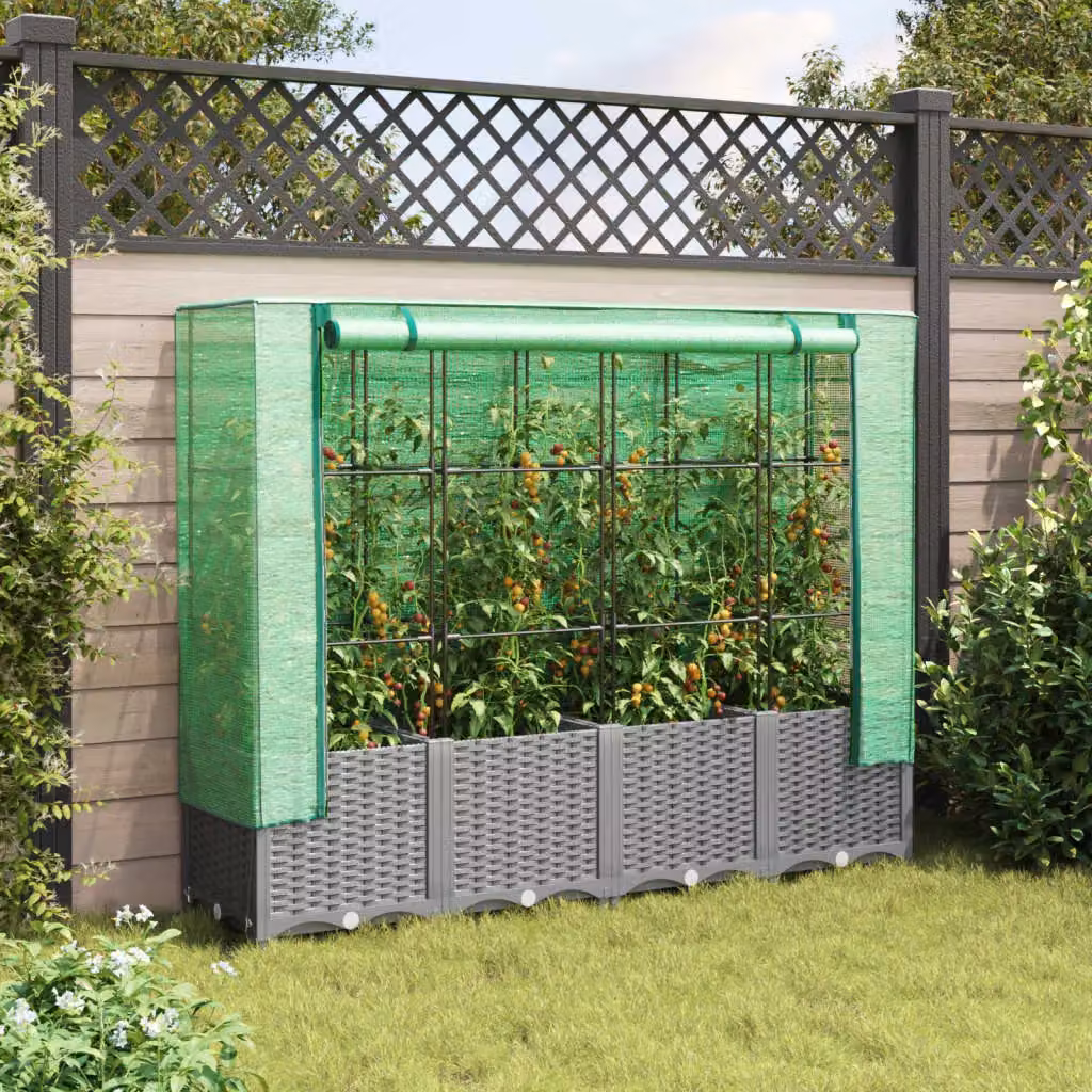 Berkfield Home Raised Bed with Greenhouse Cover in Black Rattan Look, W/D/H: 160 x 40 x 138 cm – 2