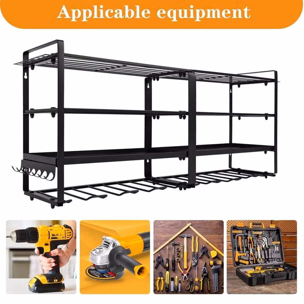 VOGREX 4-Tier Wall Mounted Power Tool Rack with 8 Drill Holders in Black – 3