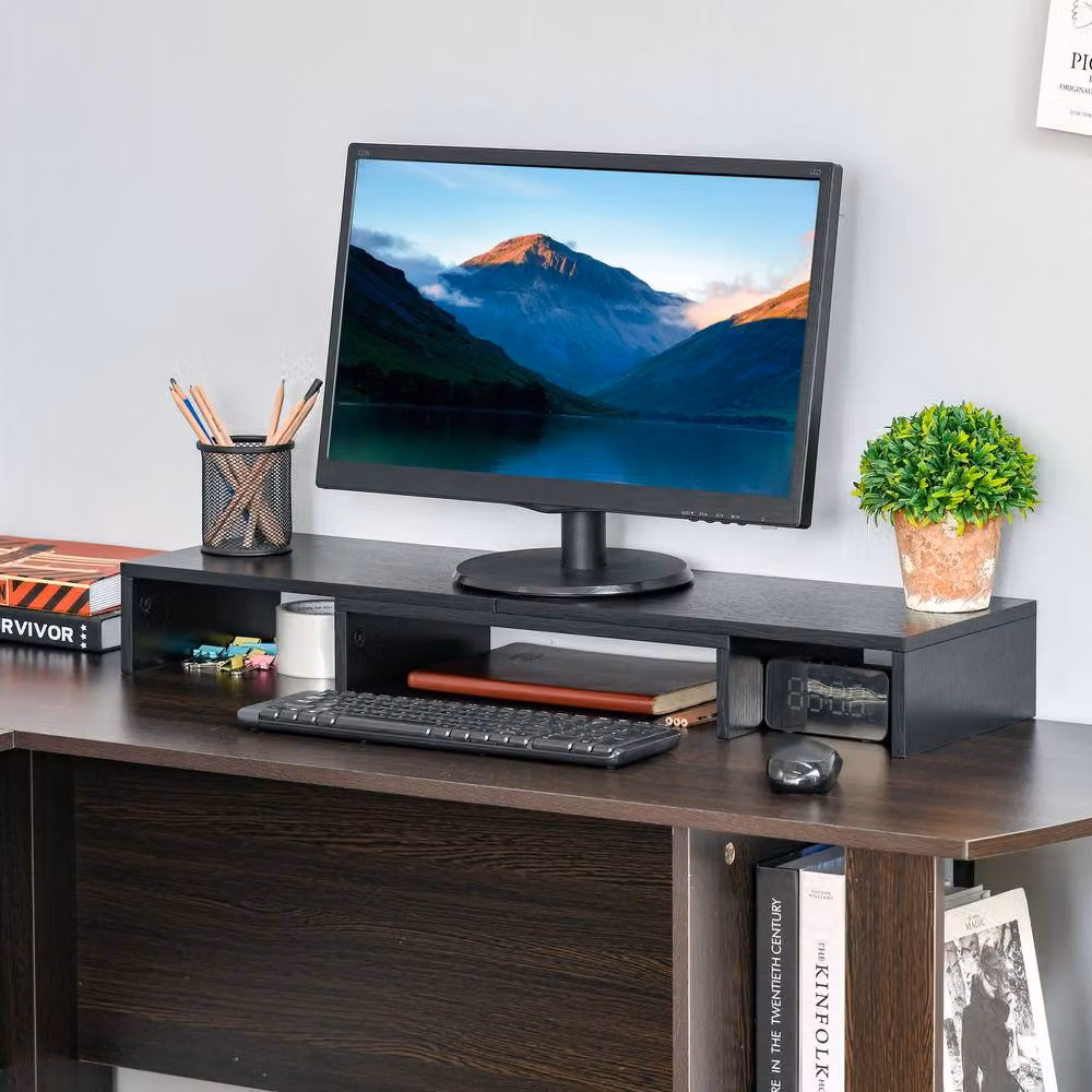 STILVORA Monitor Stand with Adjustable Length and Storage in Black – 2