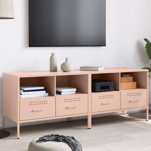 Berkfield Home Set of 2 Pink Industrial Metal TV Cabinets, W/D/H: 68 x 39 x 50.5 cm – 1