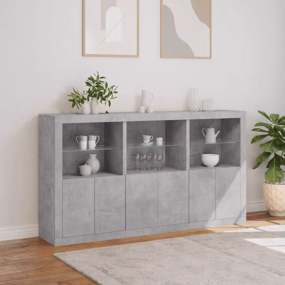 Berkfield Home Modern Sideboard with Integrated LED Lights in Concrete Grey, W: 181.5 cm, D: 37 cm, H: 100 cm – 3