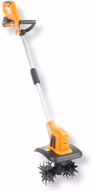 Lazy Tools Cordless 20V Soil Tiller Cultivator in Orange with 4.0Ah Rechargeable Battery and Charger – 1