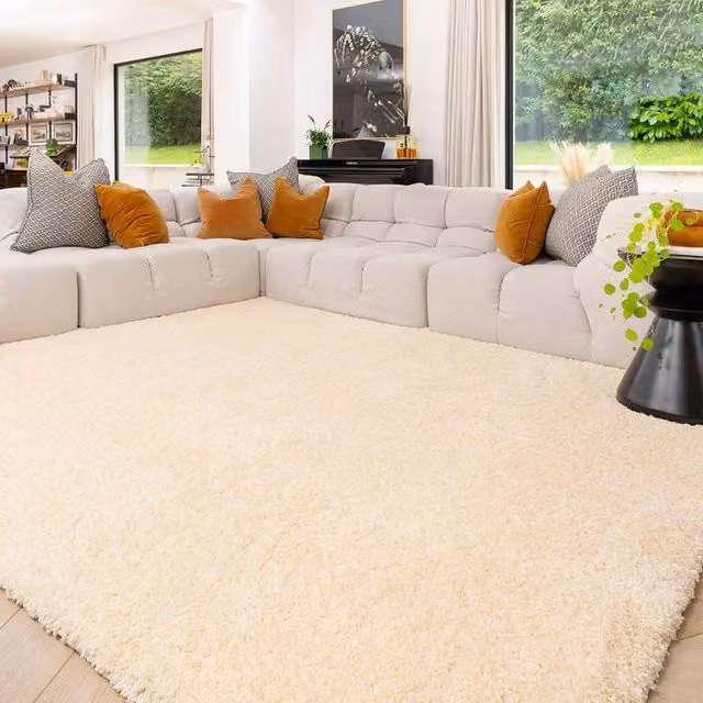 Kukoon Moroccan Shaggy Rug, Machine Washable Deep Pile Polyester Bedroom Mat, Beige, W: 200 cm, D: 290 cm