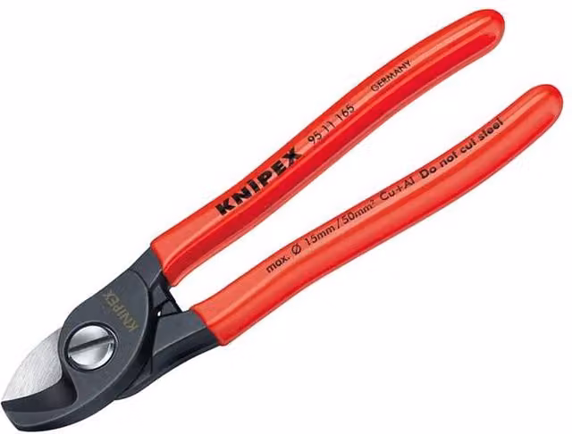 Knipex Cable Shears with Red PVC Grip, Hardened Steel and Chrome Vanadium, 165 mm – 3